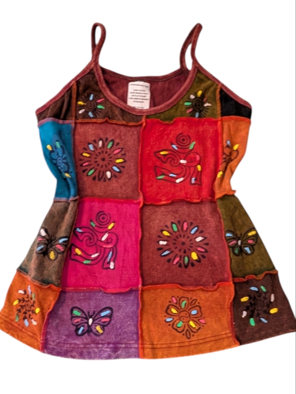 Vintage Y2K Women's Patchwork Hand Dyed Painted Boho Tank Top Size Medium